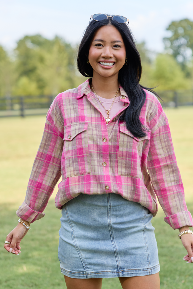 Here For The Season Plaid Button Front Shirt