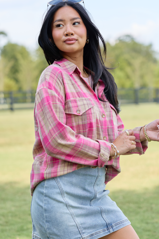 Here For The Season Plaid Button Front Shirt