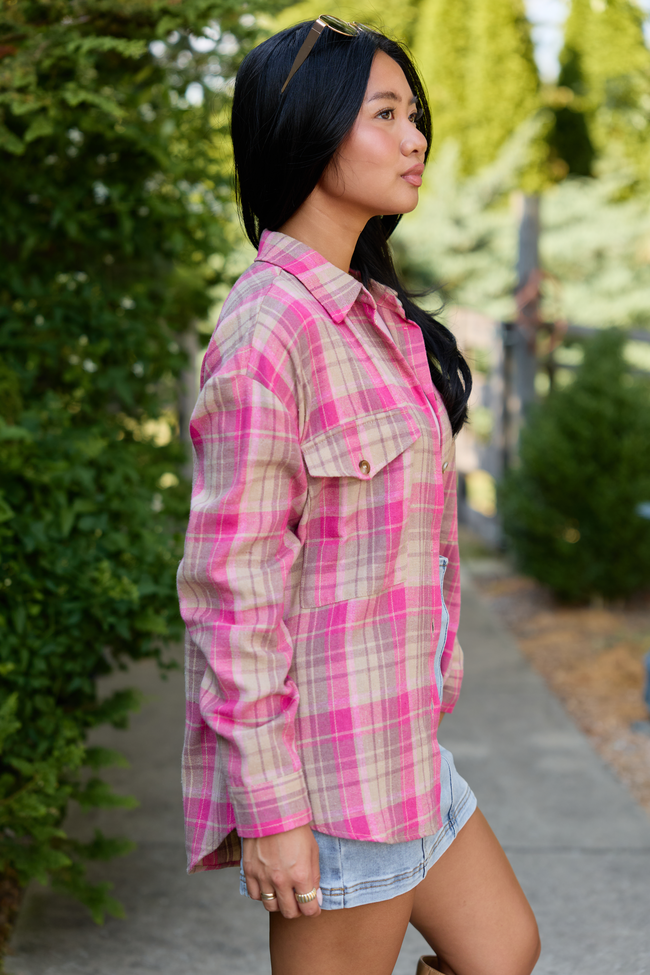 Here For The Season Plaid Button Front Shirt
