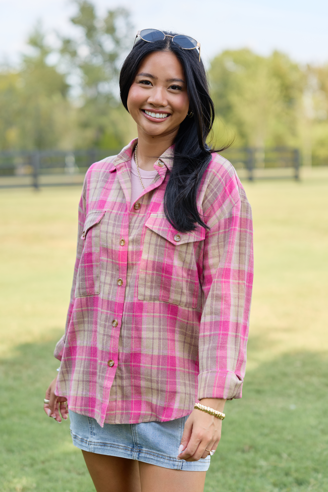 Here For The Season Plaid Button Front Shirt