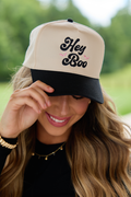 Hey Boo Natural/Black Embroidered Trucker Hat