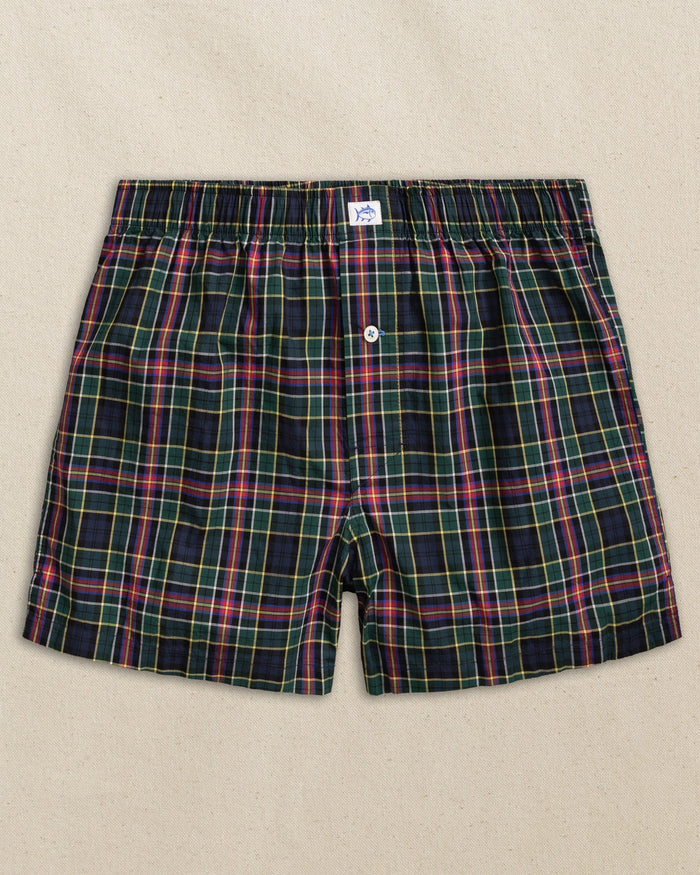 The front view of the Southern Tide Heyward Tartan Boxer by Southern Tide - Dress Blue