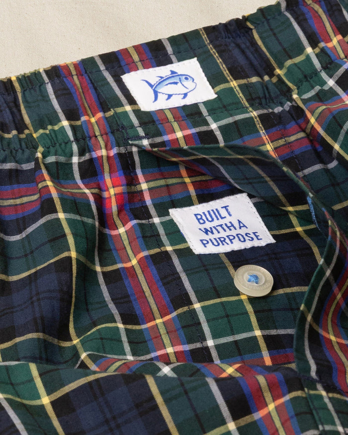 The detail view of the Southern Tide Heyward Tartan Boxer by Southern Tide - Dress Blue
