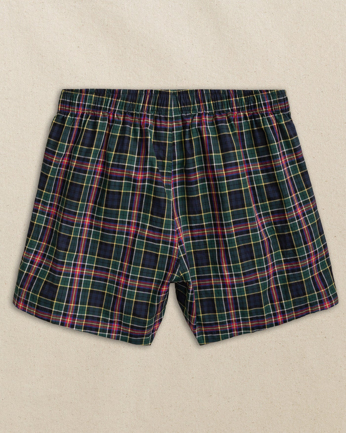 The back view of the Southern Tide Heyward Tartan Boxer by Southern Tide - Dress Blue