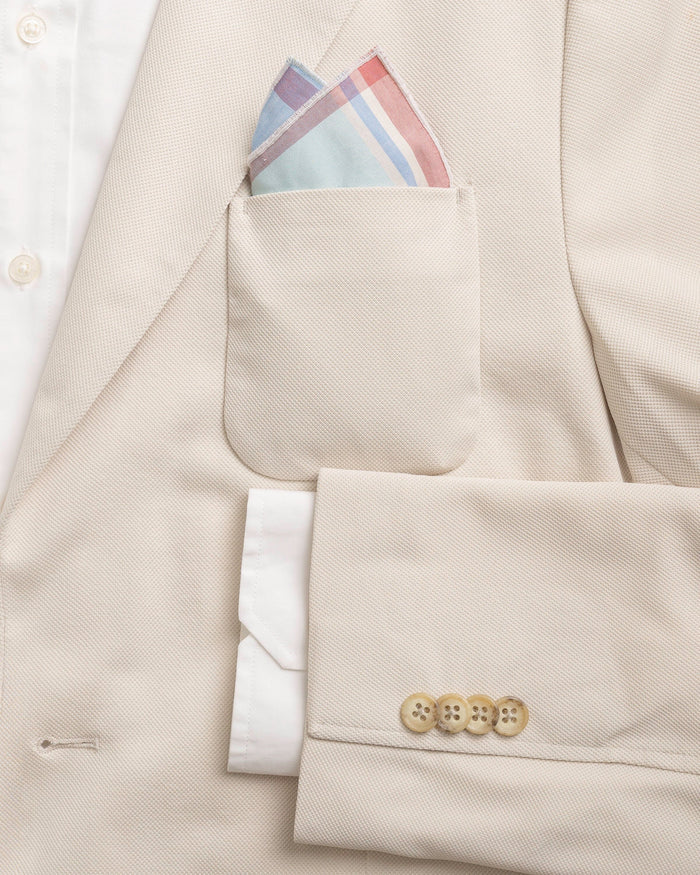 The detail coat view of the Southern Tide Madras Pocket Square by Southern Tide - White Sand
