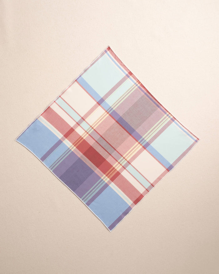 The front view of the Southern Tide Madras Pocket Square by Southern Tide - White Sand