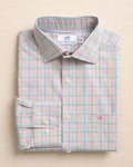 The front view of the Southern Tide Hillyer Plaid Charleston Sport Shirt by Southern Tide - Azalea Pink