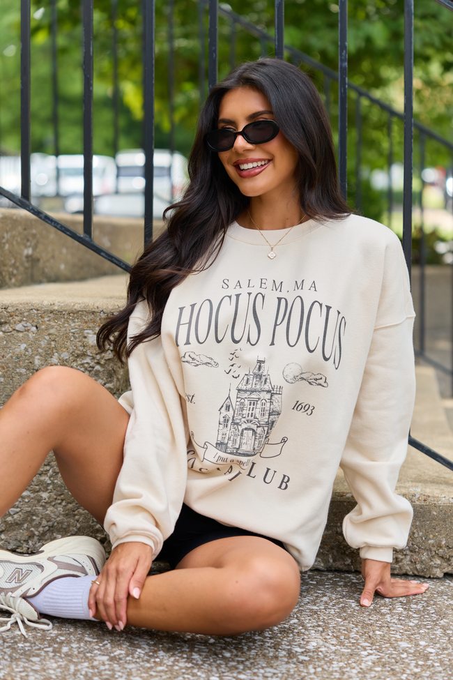 Hocus Pocus Charcoal Print Cream Graphic Sweatshirt