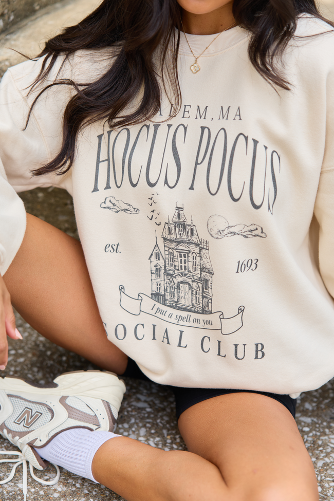 Hocus Pocus Charcoal Print Cream Graphic Sweatshirt