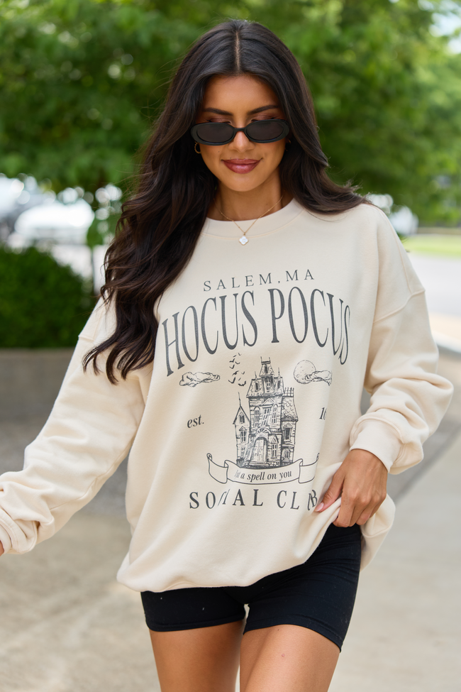 Hocus Pocus Charcoal Print Cream Graphic Sweatshirt