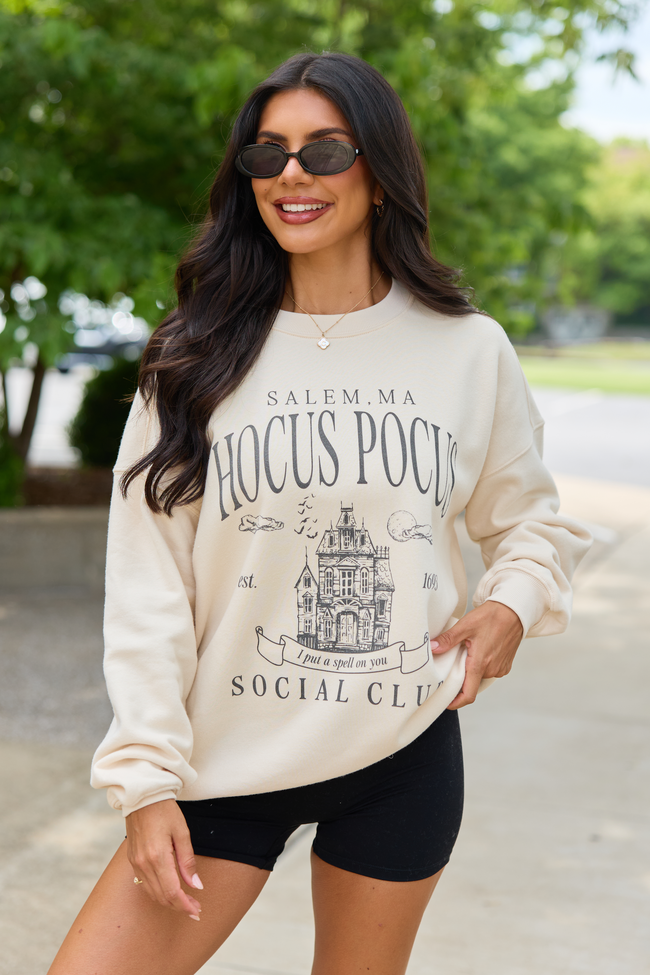 Hocus Pocus Charcoal Print Cream Graphic Sweatshirt