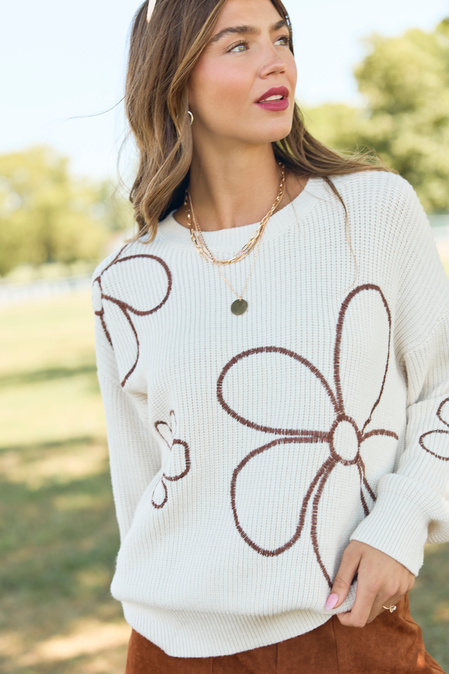 Hold My Hand Ivory/Brown Floral Sweater