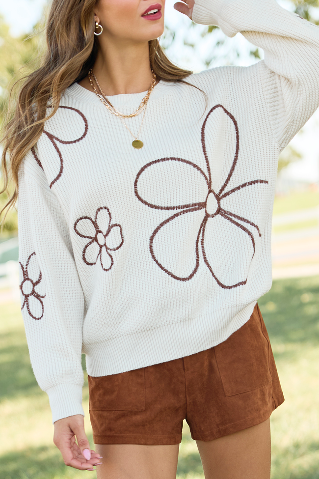 Hold My Hand Ivory/Brown Floral Sweater