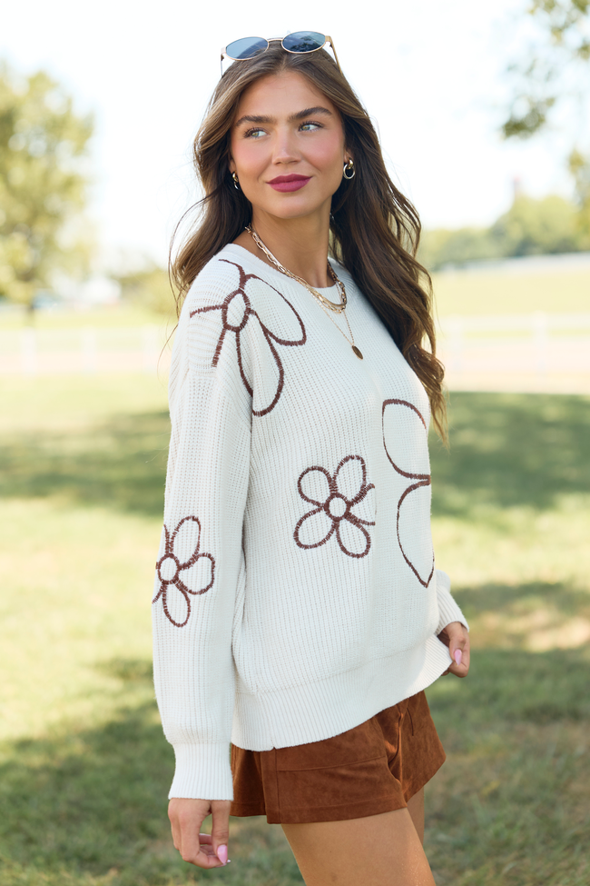 Hold My Hand Ivory/Brown Floral Sweater