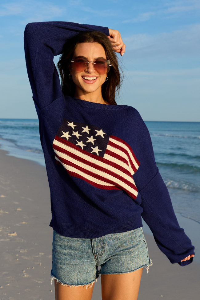 Home Of The Free Navy Textured Flag Sweater SALE