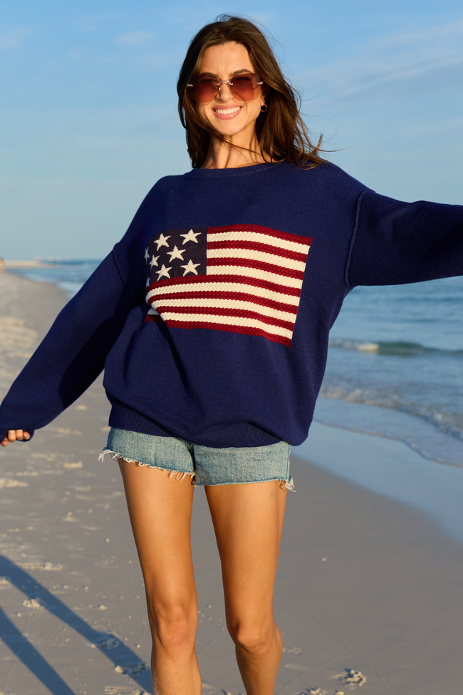 Home Of The Free Navy Textured Flag Sweater SALE