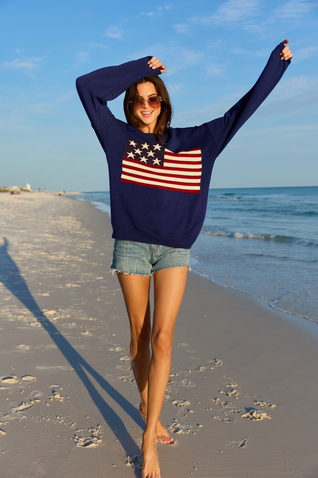 Home Of The Free Navy Textured Flag Sweater SALE