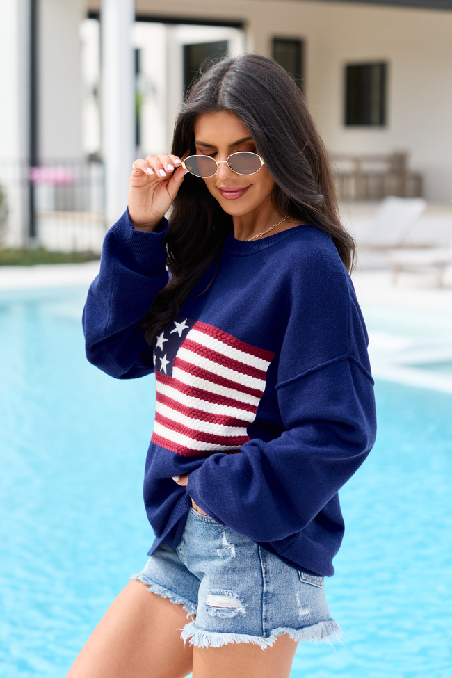 Home Of The Free Navy Textured Flag Sweater SALE