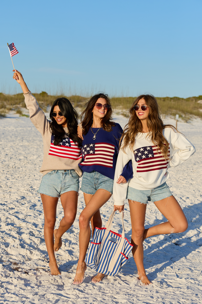 Home Of The Free Navy Textured Flag Sweater SALE