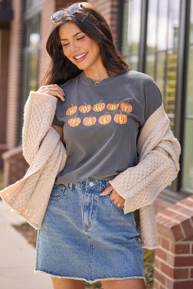 Howdy Fall Pumpkin Dark Grey Graphic Tee