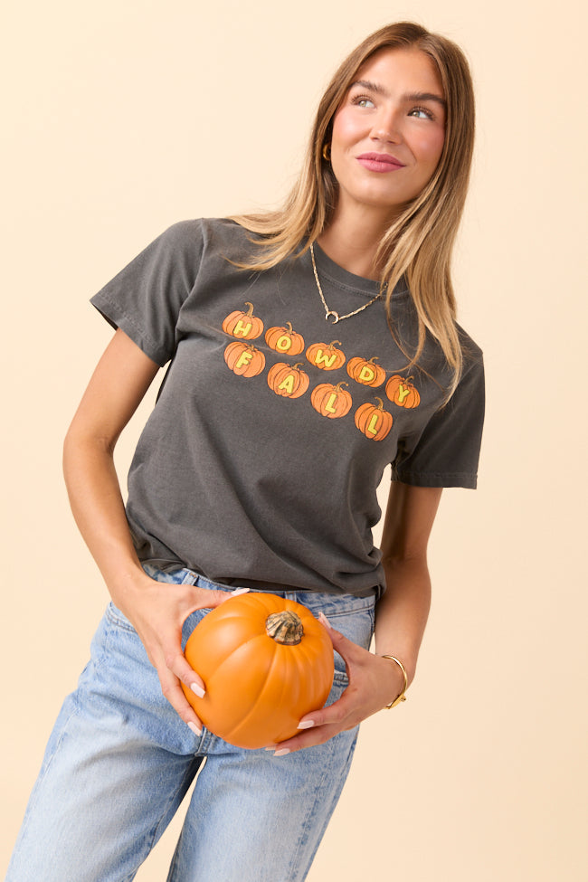 Howdy Fall Pumpkin Dark Grey Graphic Tee