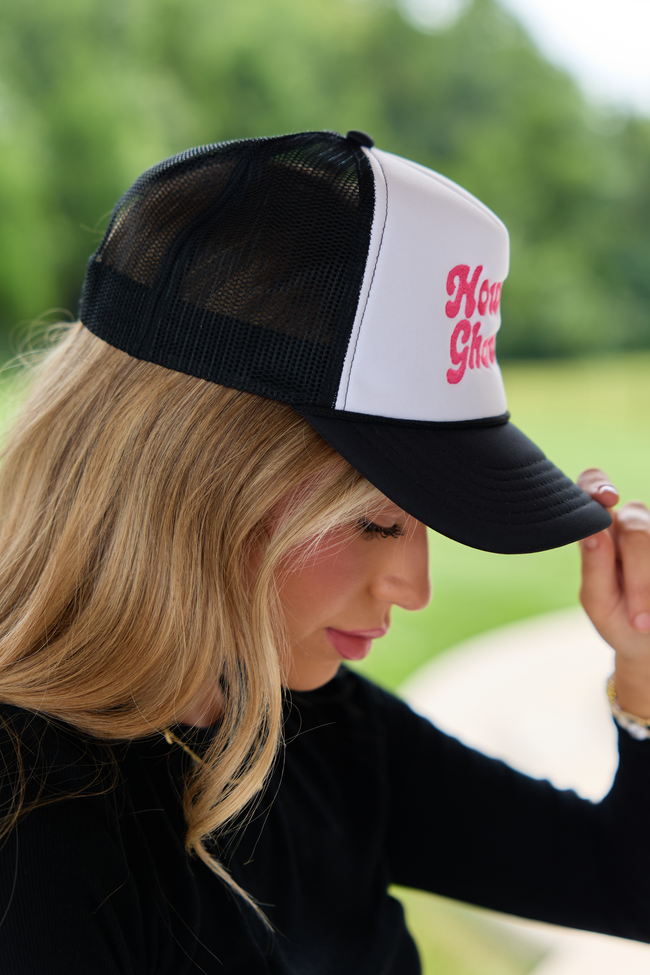 Howdy Ghouls Pink White/Black Embroidered Trucker Hat