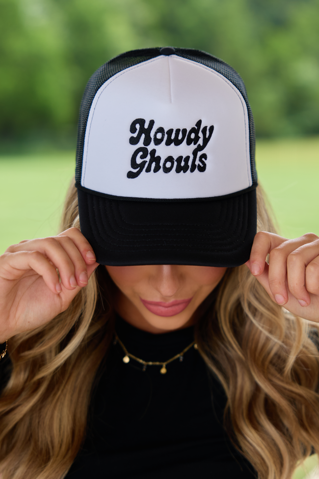 Howdy Ghouls White/Black Embroidered Trucker Hat