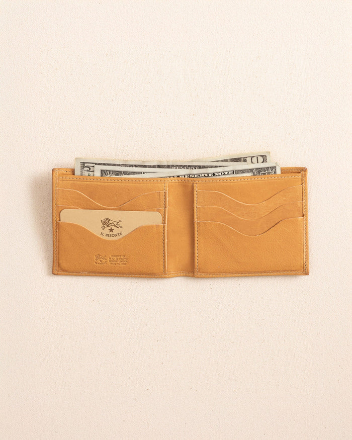 The open view of the Il Bisonte Classic Bifold Wallet at Southern Tide - Natural