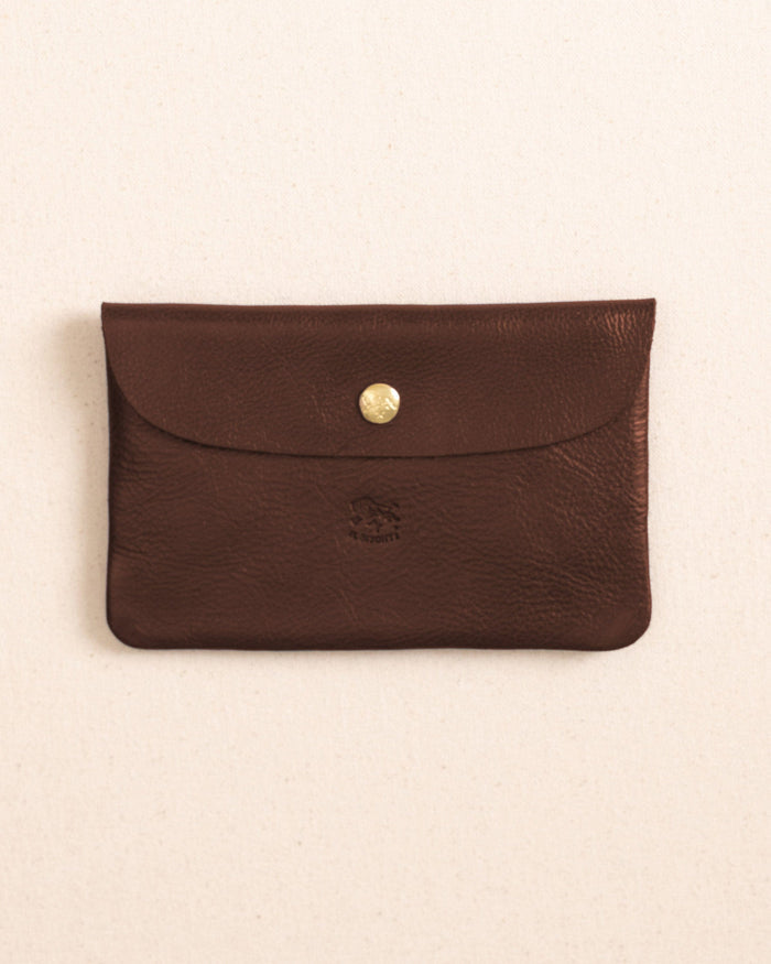 The front view of the Il Bisonte Leather Envelope Pouch at Southern Tide - Coffee