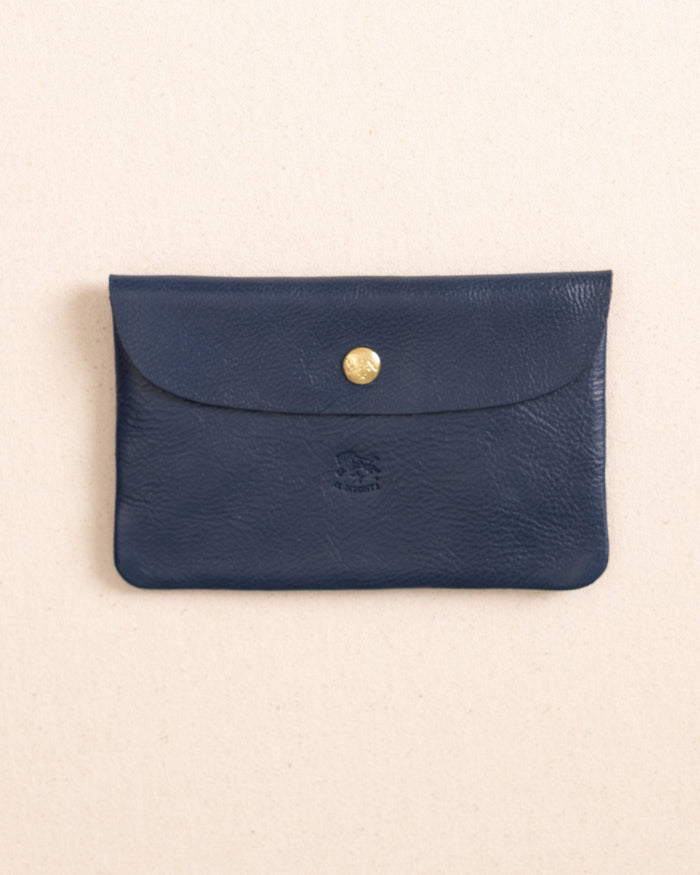 The front view of the Il Bisonte Leather Envelope Pouch at Southern Tide - Blue