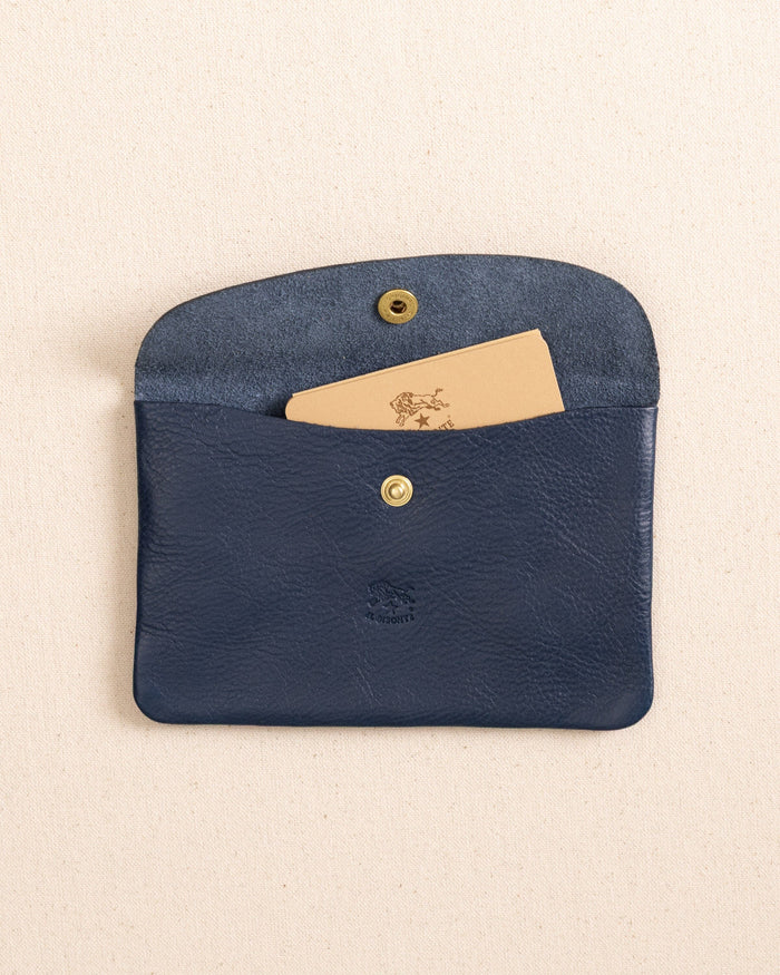 The open view of the Il Bisonte Leather Envelope Pouch at Southern Tide - Blue