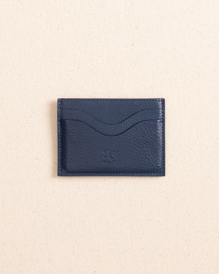 The front view of the Il Bisonte Salina Card Case at Southern Tide - Blue
