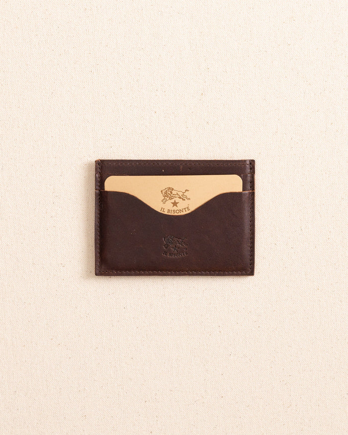 The front view of the Il Bisonte Salina Card Case at Southern Tide - Coffee