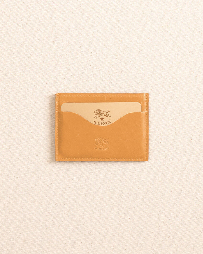 The front view of the Il Bisonte Salina Card Case at Southern Tide - Natural