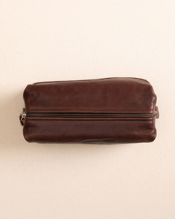 The top view of the Il Bisonte Travel Bag at Southern Tide - Coffee