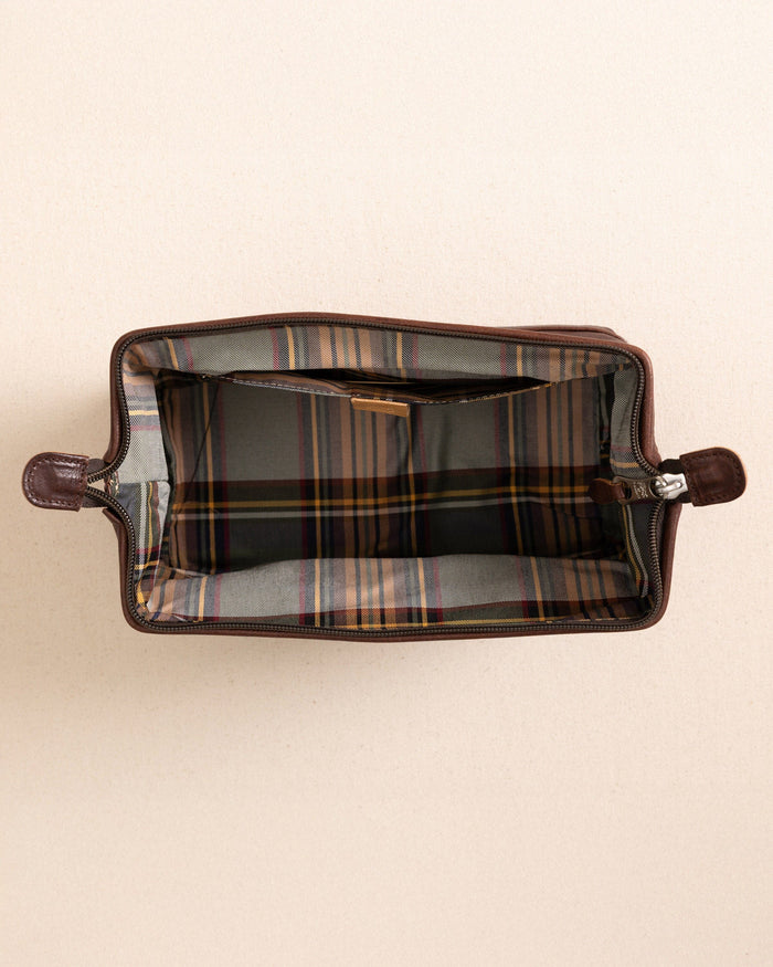 The open view of the Il Bisonte Travel Bag at Southern Tide - Coffee