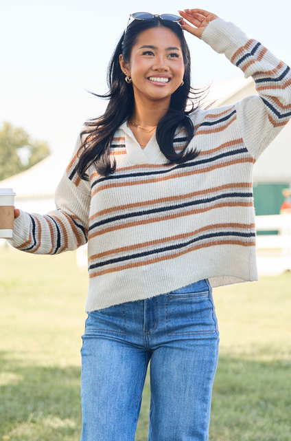 In Your Element Striped Collared Pullover