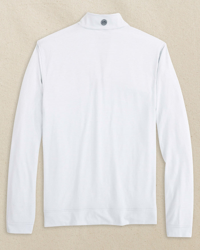 The back view of the Southern Tide Indiana Hoosiers Cruiser Micro-Stripe Quarter Zip by Southern Tide - Heather Slate Grey