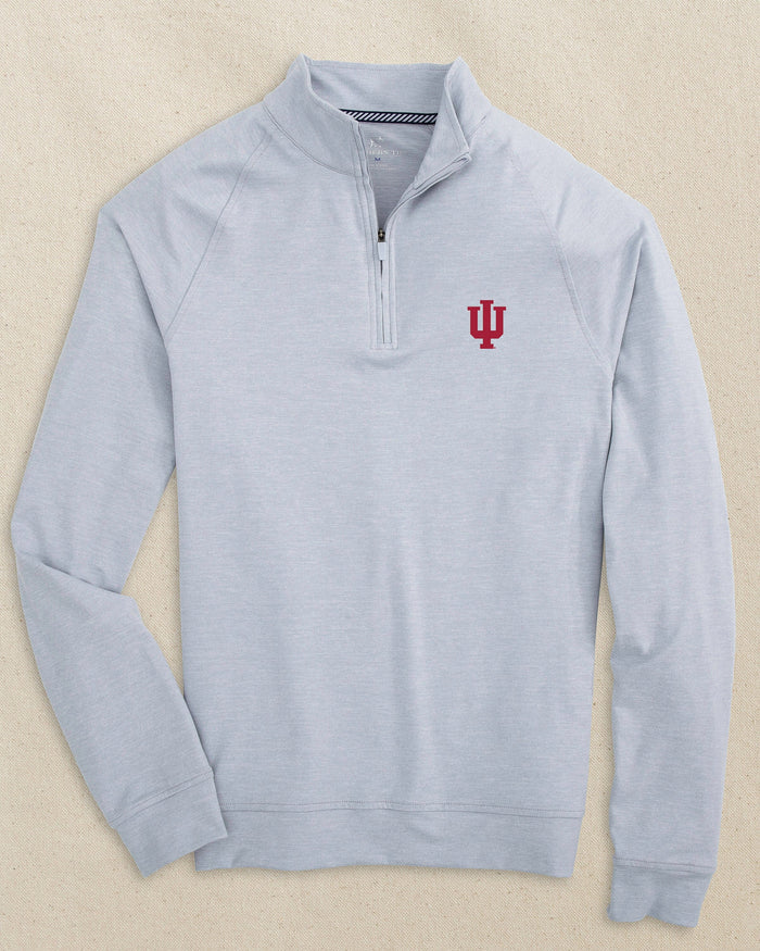 The front view of the Southern Tide Indiana Hoosiers Cruiser Quarter Zip by Southern Tide - Heather Slate Grey