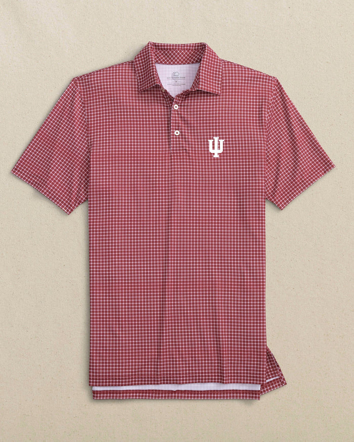 The front view of the Southern Tide Indiana Hoosiers Driver Dunes Edge Plaid Polo by Southern Tide - Crimson