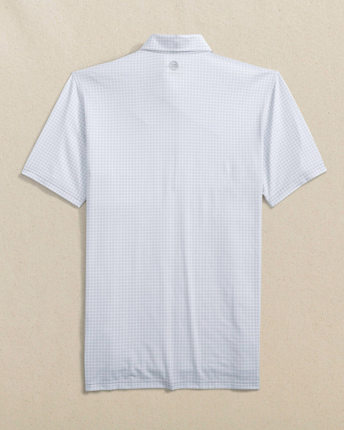 The back view of the Southern Tide Indiana Hoosiers Driver Dunes Edge Plaid Polo by Southern Tide - Slate Grey