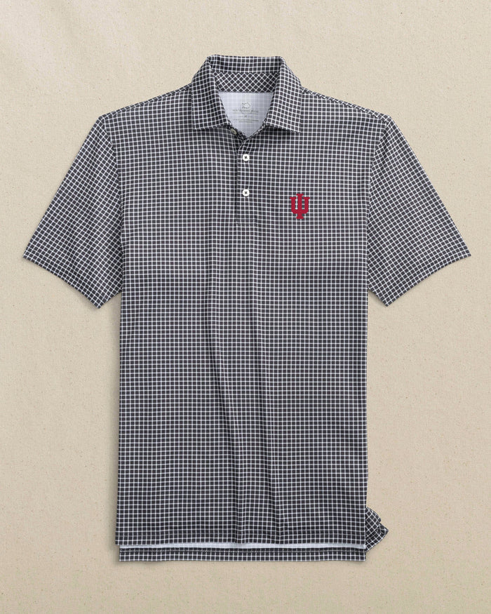 The front view of the Southern Tide Indiana Hoosiers Driver Dunes Edge Plaid Polo by Southern Tide - Black