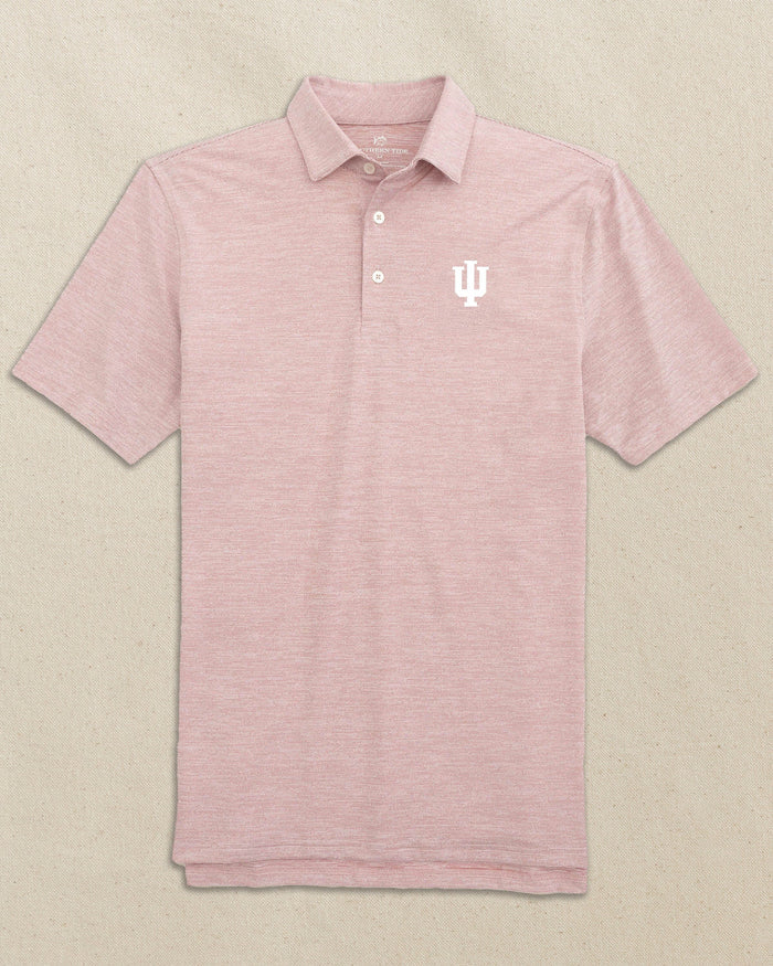 The front view of the Southern Tide Indiana Hoosiers Driver Spacedye Polo by Southern Tide - Crimson