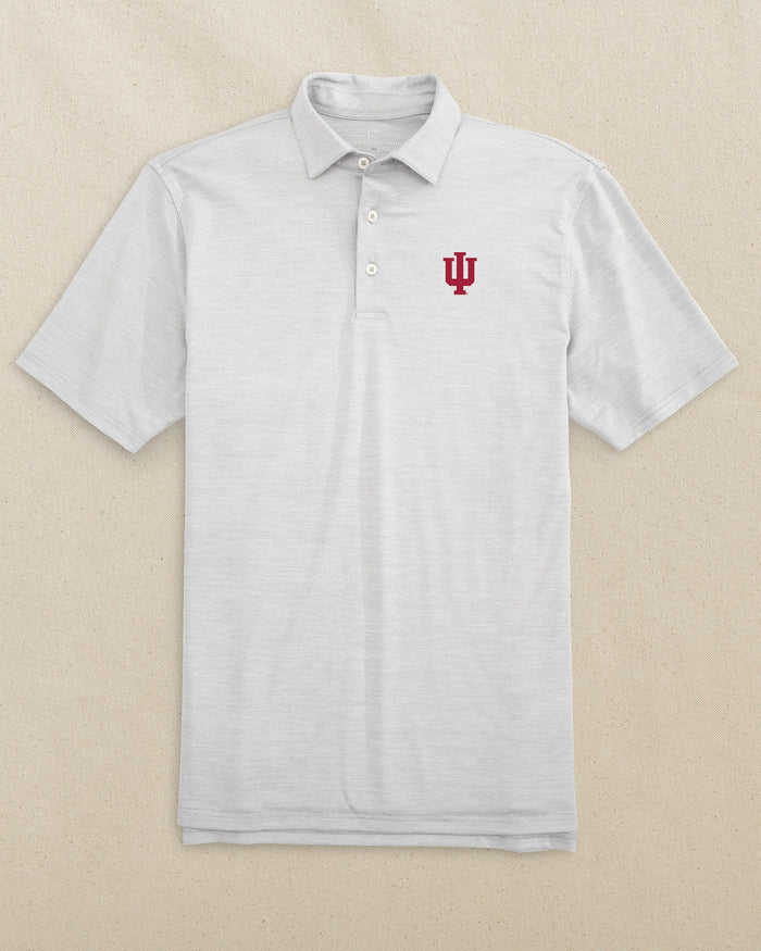 The front view of the Southern Tide Indiana Hoosiers Driver Spacedye Polo by Southern Tide - Slate Grey