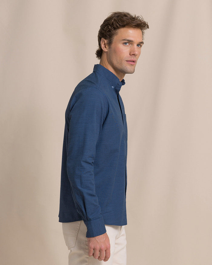 The side view of the Southern Tide Indigo Isle Sport Shirt by Southern Tide - Indigo