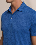 The detail view of the Southern Tide Island Fronds Jacquard Polo by Southern Tide - Nautical Blue