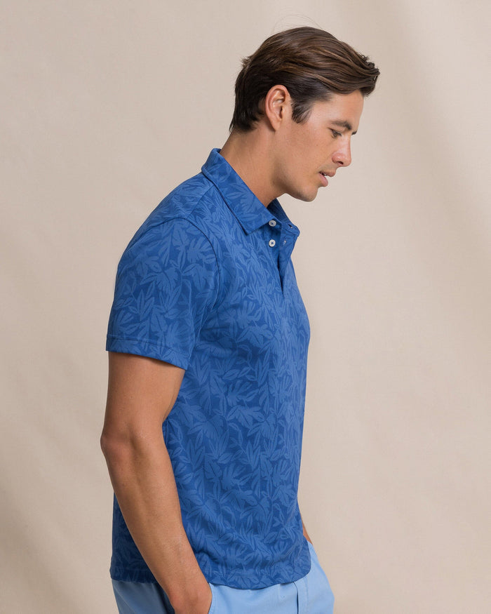 The side view of the Southern Tide Island Fronds Jacquard Polo by Southern Tide - Nautical Blue