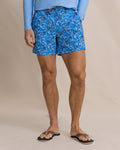 The front view of the Southern Tide Island Fronds Maritime Swim Trunk by Southern Tide - Blue Stream