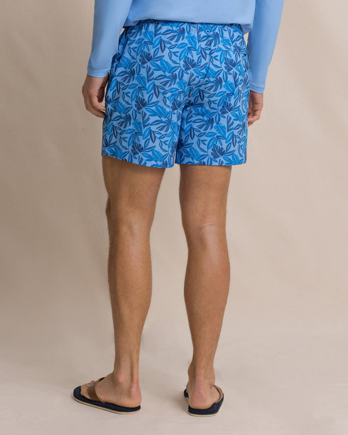 The back view of the Southern Tide Island Fronds Maritime Swim Trunk by Southern Tide - Blue Stream