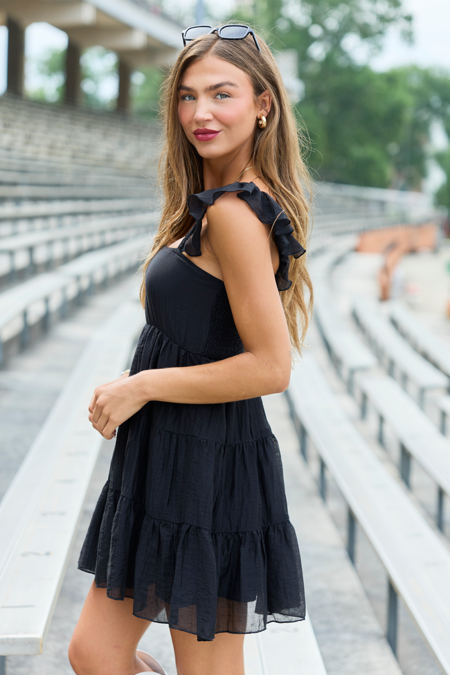 It's My Day Black Smocked Top Mini Dress